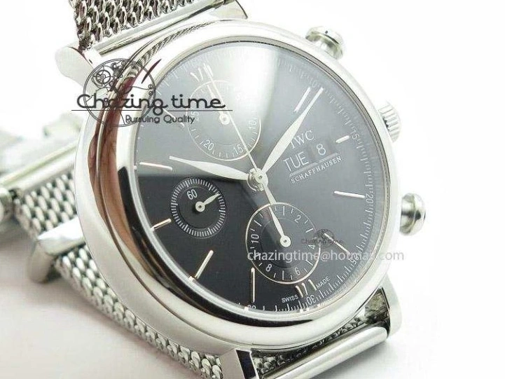 MIROTIME 0124 Portofino Chrono SS Black Dial on SS Mesh Bracelet A StreetReady 7399